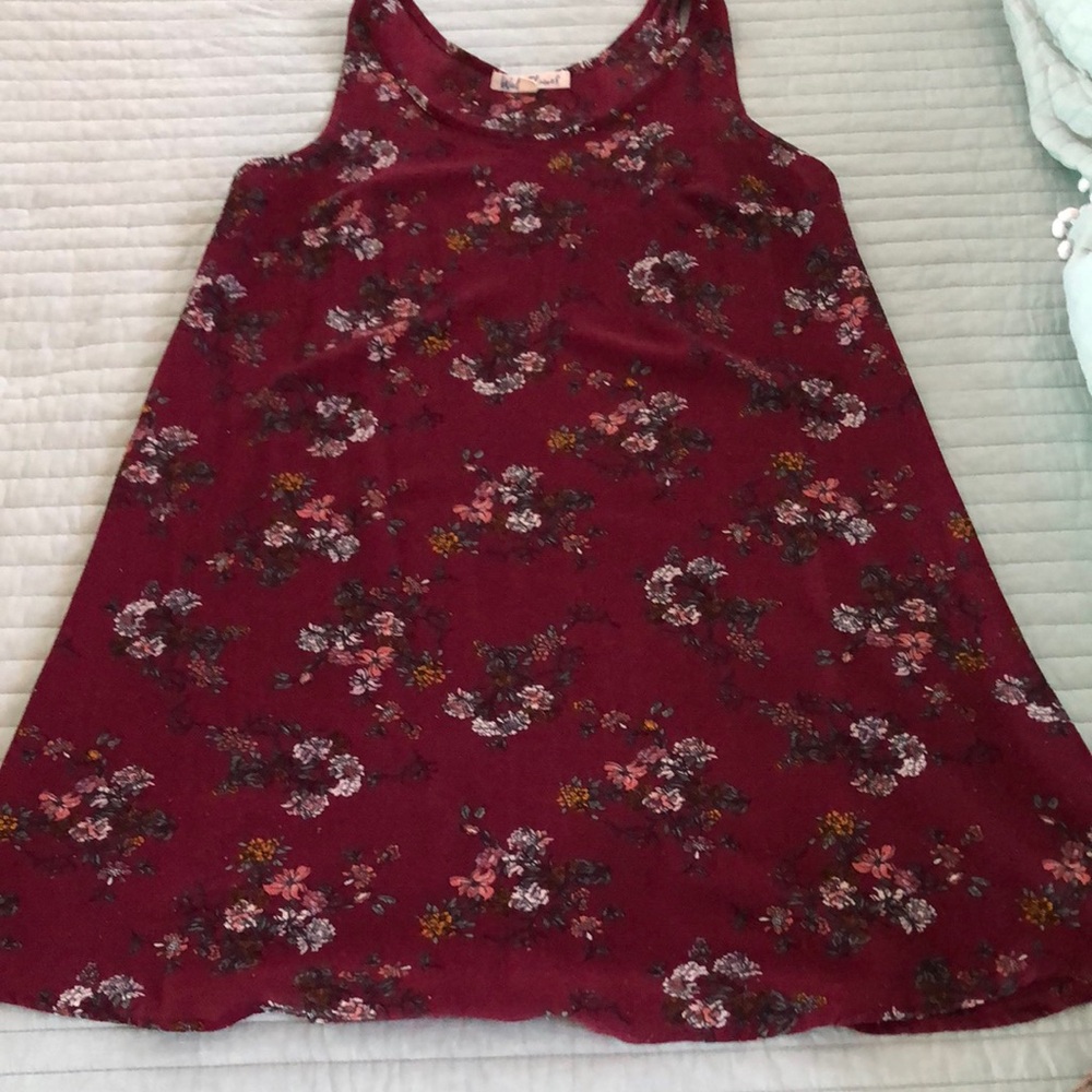 Chic Red Mini Dress with Floral A-line Design